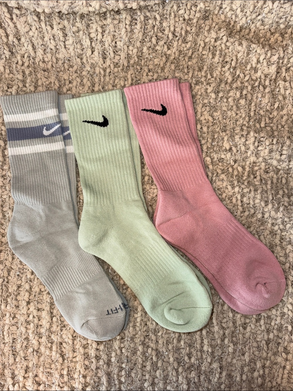 Lot of Nike Crew Socks — Pink, Mint Green & Blue Gray Trio